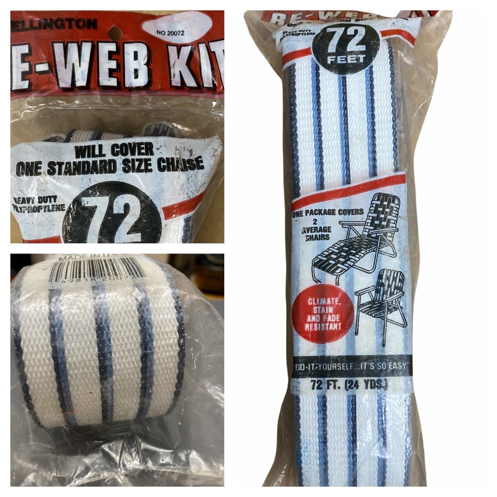 NOS Wellington RE-WEB KIT Lawn Chair Webbing 72' Black  Blue White Stripes 2 1/4